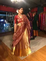 Maroon Embroidered Silk Half Saree Set with Scallop Dupatta (Set of 3) - Image 3