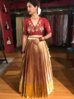 Maroon Embroidered Silk Lehenga (Set of 2) - Image 2
