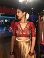 Maroon Embroidered Silk Lehenga (Set of 2)