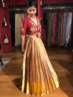 Maroon Embroidered Silk Lehenga (Set of 2) - Image 6