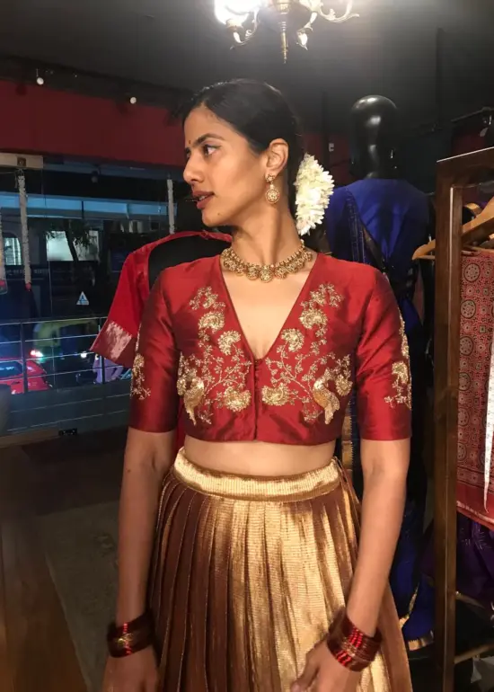 Maroon Embroidered Silk Lehenga (Set of 2)