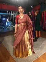 Maroon Embroidered Silk Half Saree Set with Scallop Dupatta (Set of 3) - Image 7