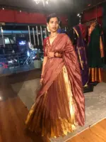 Maroon Embroidered Silk Half Saree Set with Scallop Dupatta (Set of 3) - Image 6