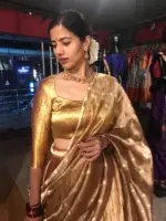 Molten Gold Tissue Silk Half Saree Set with Tissue Silk Dupatta (Set of 3)