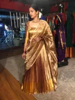 Molten Gold Tissue Silk Half Saree Set with Tissue Silk Dupatta (Set of 3) - Image 2