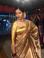 Molten Gold Tissue Silk Half Saree Set with Tissue Silk Dupatta (Set of 3) - Image 3