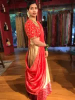 Red Embroidered Silk Half Saree Set with Tissue Silk Dupatta (Set of 3) - Image 2