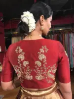 Maroon Hand Embroidered Raw Silk Blouse - Image 3