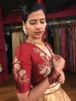 Maroon Hand Embroidered Raw Silk Blouse