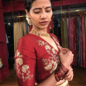 Maroon Hand Embroidered Raw Silk Blouse