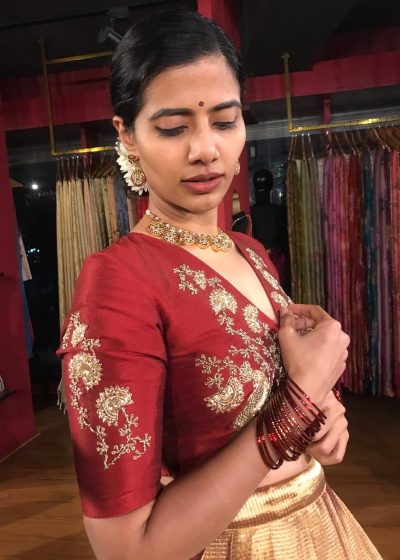 Maroon Hand Embroidered Raw Silk Blouse
