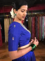 Royal Blue Hand Embroidered Silk Blouse - Image 2