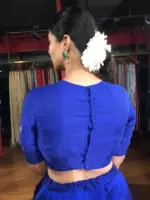 Royal Blue Hand Embroidered Silk Blouse - Image 3