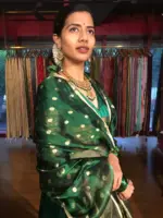 Bottle Green Tissue Silk Dupatta with Gold Zari Buttis