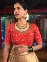 Red Hand Embroidered Raw Silk Blouse