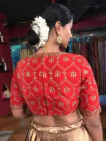 Red Hand Embroidered Raw Silk Blouse - Image 3