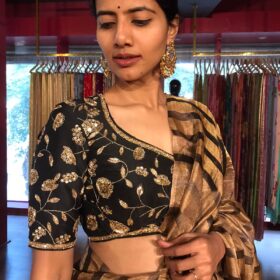 Black Silk Blouse With Hand Embroidery