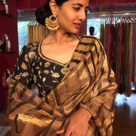 Black Tissue Silk Saree with Gold Zari Weaves
