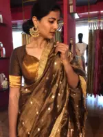 Coffee Brown Tissue Silk Saree with Zari Buttis and Gota Detailing