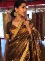 Coffee Brown Tissue Silk Saree with Zari Buttis and Gota Detailing - Image 3