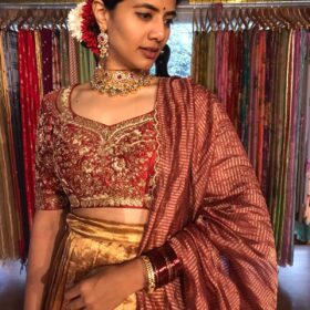 Ombre Gold Tissue Silk Lehenga Set of 3