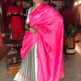 Pink Chiniya Silk Dupatta With Scallop Design