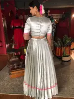 Silver Banarasi Silk Lehenga (Set of 2) - Image 3