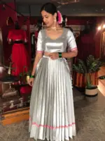 Silver Banarasi Silk Lehenga (Set of 2) - Image 2