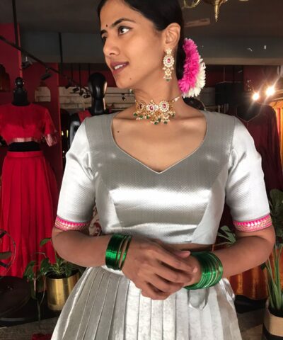 Silver Banarasi Silk Lehenga (Set of 2)