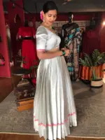 Silver Banarasi Silk Lehenga (Set of 2) - Image 4