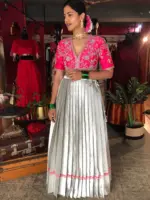 Pink Embroidered Silk Lehenga (Set of 2) - Image 2
