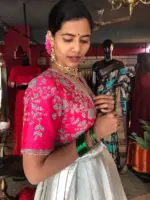 Pink Embroidered Silk Lehenga (Set of 2) - Image 4