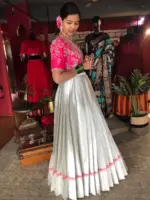 Pink Embroidered Silk Lehenga (Set of 2) - Image 3