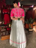 Pink Embroidered Silk Lehenga (Set of 2) - Image 5
