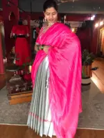 Pink Embroidered Silk Half Saree Set with Scallop Dupatta (Set of 3) - Image 8