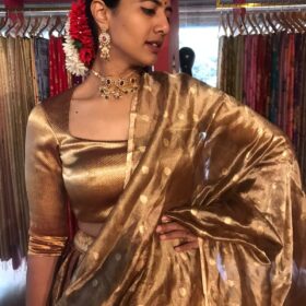 Molten Gold Silk Half Saree with Tissue Silk Dupatta (Set of 3)