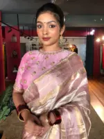 Onion Pink Tissue Silk Saree with Traditional Gold Border