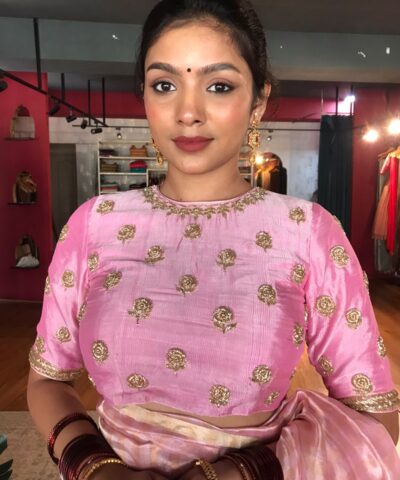 Pastel Pink Embroidered Silk Blouse