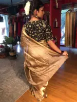 Black Tissue Silk Saree with Gold Zari Border - Image 6
