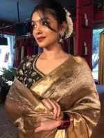 Black Tissue Silk Saree with Gold Zari Border