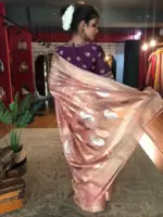 Light Pink Handwoven Tissue Silk Saree with Kadhwa Zari Motifs - Image 6