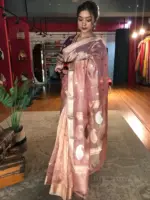 Light Pink Handwoven Tissue Silk Saree with Kadhwa Zari Motifs - Image 5