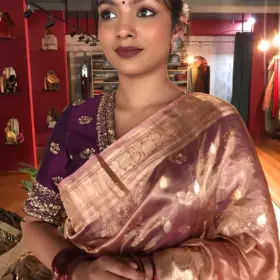 Peachy Pink Handwoven Tissue Silk Saree with Kadhwa Zari Motifs