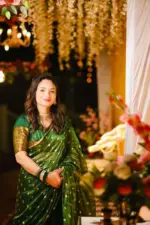 Bottle Green Silk Half Saree Set with Tissue Silk Dupatta (Set of 3) - Image 7