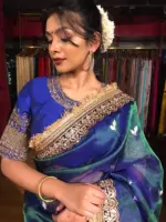 Peacock Dual Tone Tissue Silk Saree with Buttis and Gota Detailing
