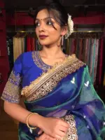Peacock Dual Tone Tissue Silk Saree with Buttis and Gota Detailing - Image 5