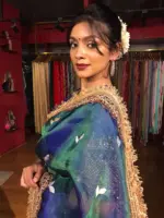 Peacock Dual Tone Tissue Silk Saree with Buttis and Gota Detailing - Image 4