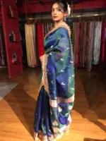 Peacock Dual Tone Tissue Silk Saree with Buttis and Gota Detailing - Image 7