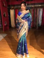 Peacock Dual Tone Tissue Silk Saree with Buttis and Gota Detailing - Image 2
