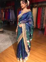 Peacock Dual Tone Tissue Silk Saree with Buttis and Gota Detailing - Image 6